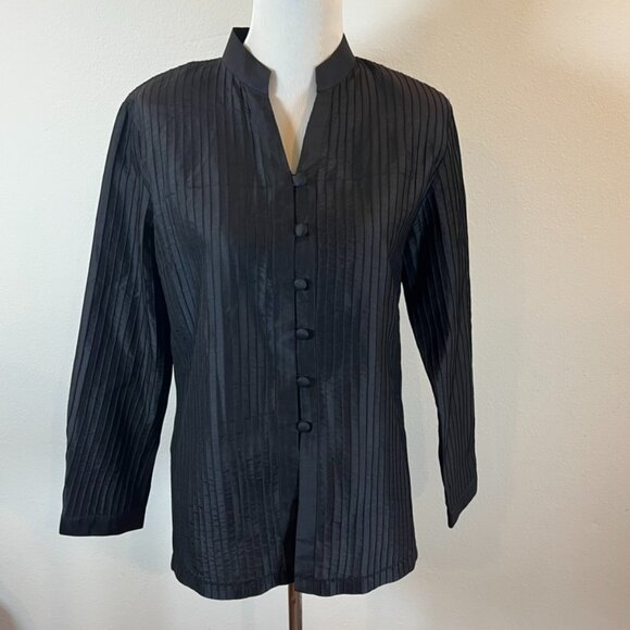charlotte kellogg Tops - CHARLOTTE KELLOGG Palm Beach Tunic M Button 100% Silk Pin Tuck Black $250